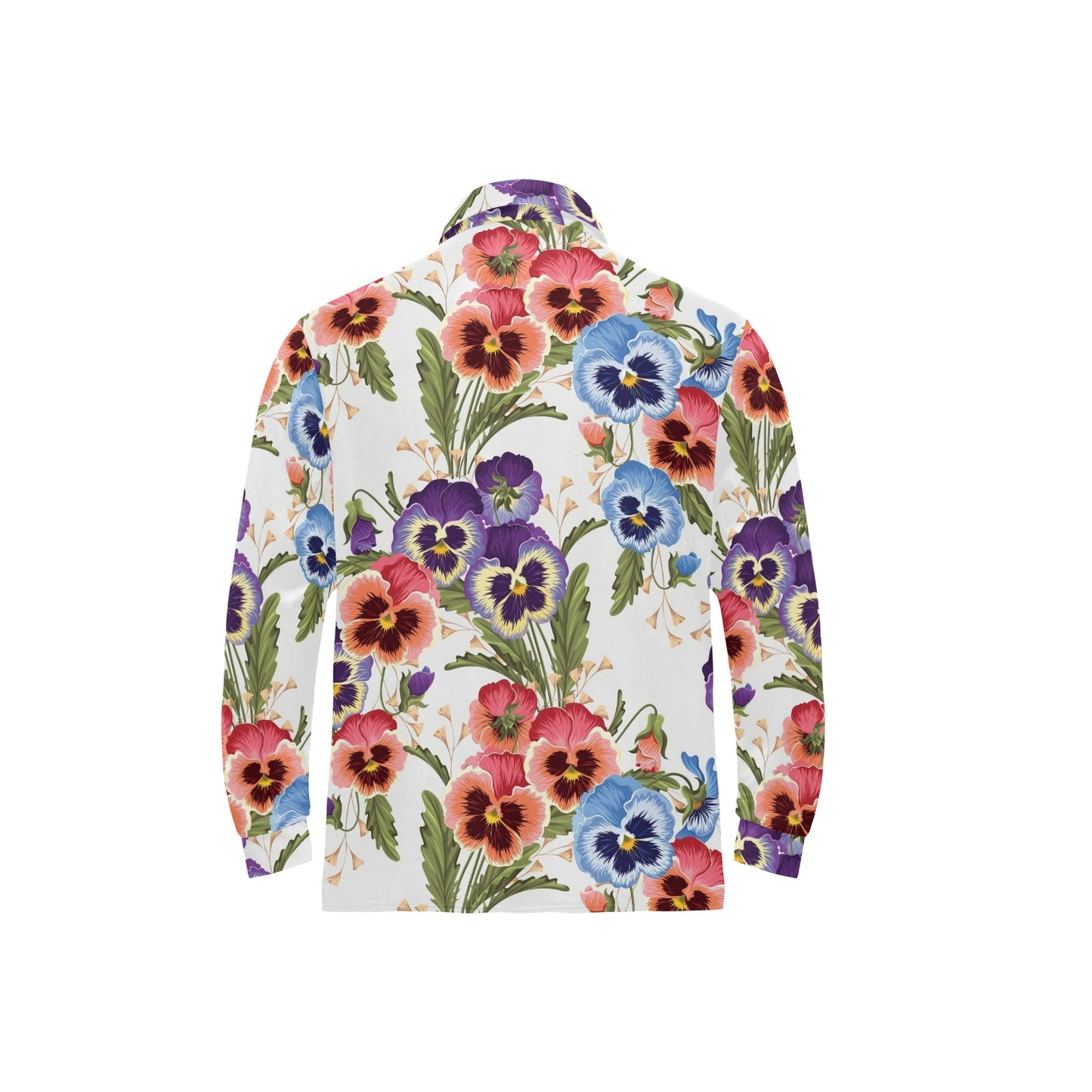 Pansy Pattern Print Design PS06 Long Sleeve Polo Shirt For Men's