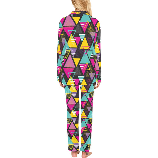 Geometric Colorful Pattern Print Design 02 Women's Long Pajama Set