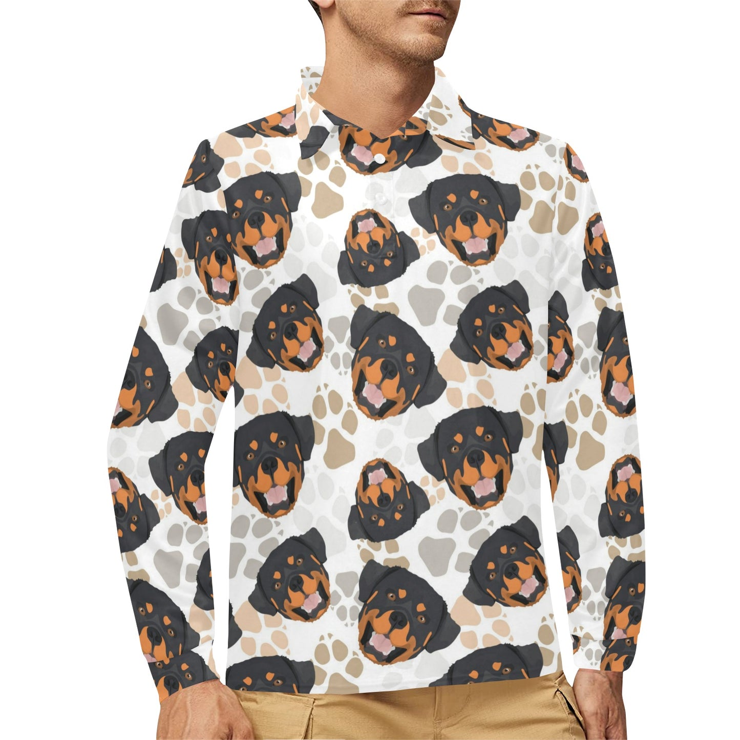 Rottweiler Pattern Print Design A03 Long Sleeve Polo Shirt For Men's