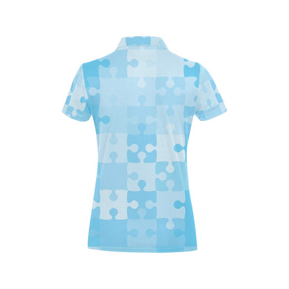 Puzzle Blue Pattern Print Design A04 Women's Polo Shirt