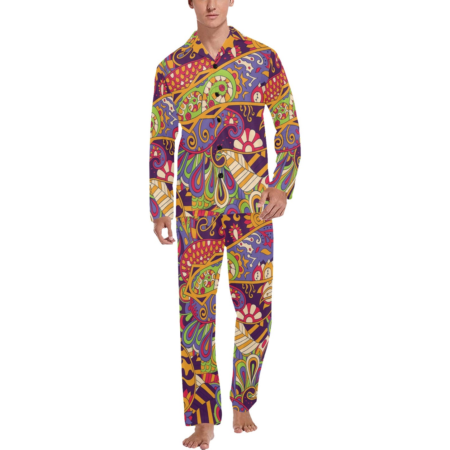Funky Retro Pattern Print Design A04 Men's Long Pajama Set