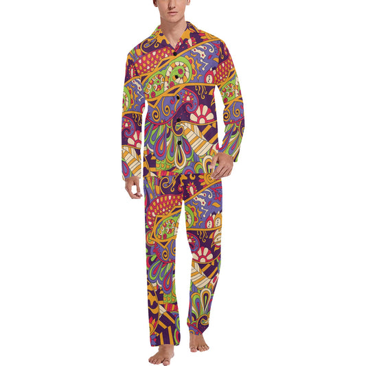 Funky Retro Pattern Print Design A04 Men's Long Pajama Set