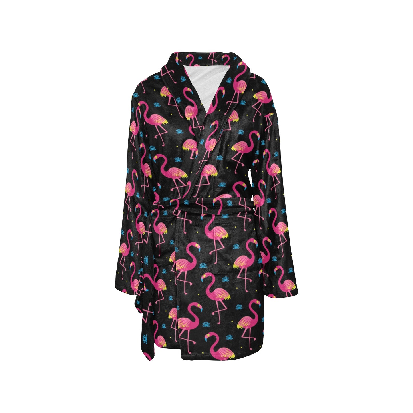 Flamingo Pink Neon Print Pattern Women's Fleece Robe