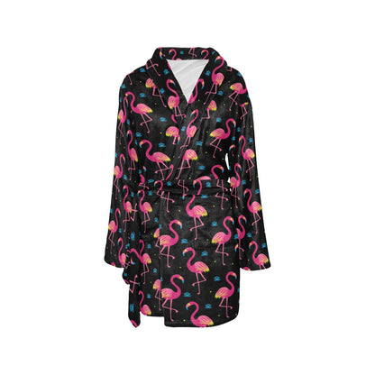 Flamingo Pink Neon Print Pattern Women's Fleece Robe