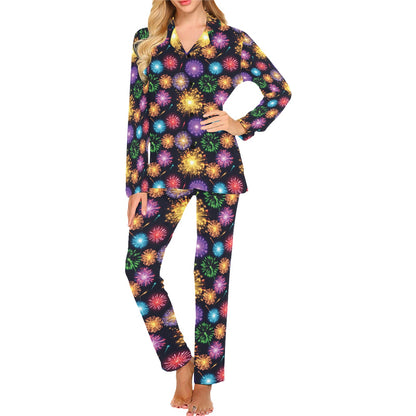 Firework Print Design LKS305 Women's Long Pajama Set