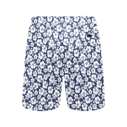 Hibiscus Blue Hawaiian Flower Style Men's Swim Trunks Beach Shorts