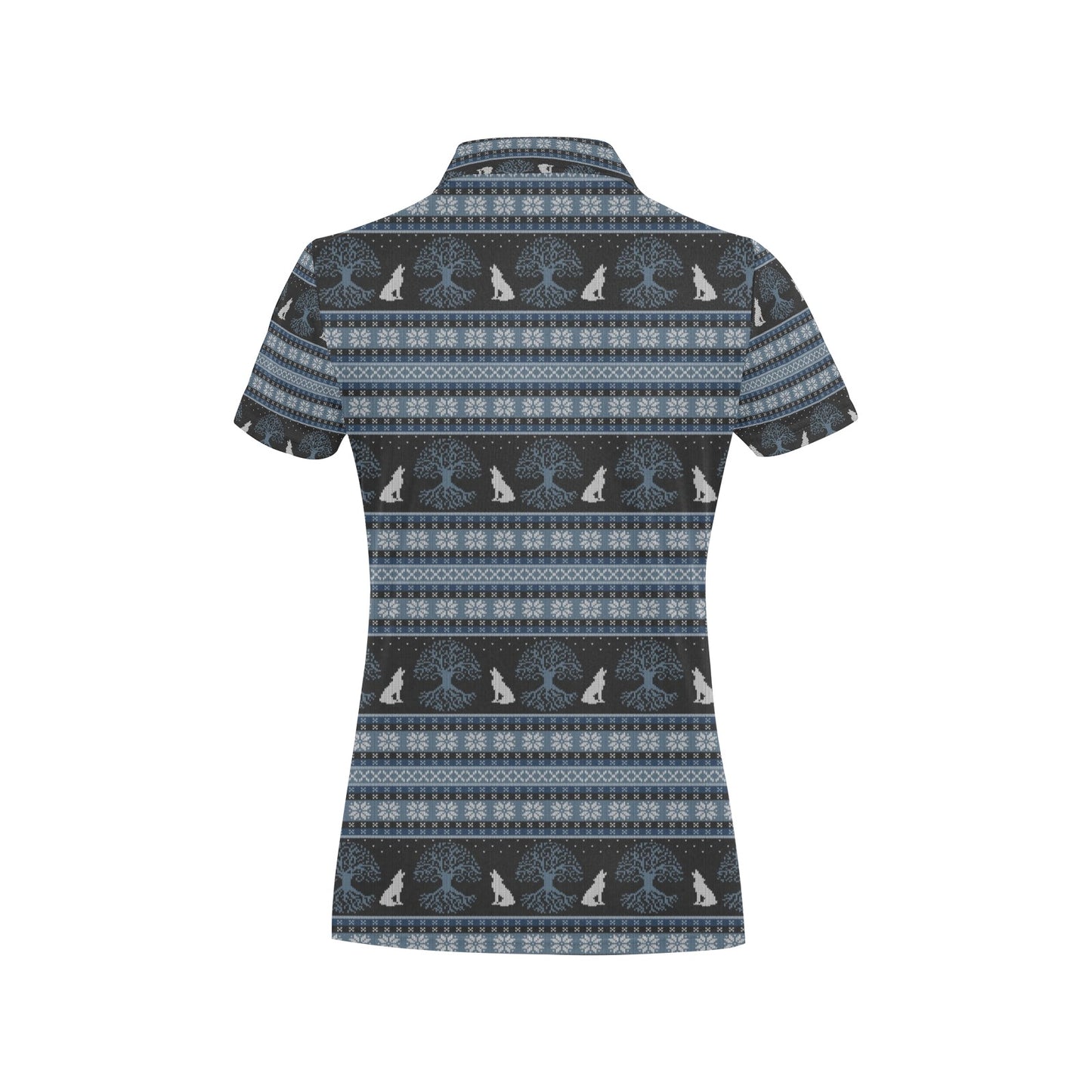 Wolf Tree of Life Knit Design Print Women's Polo Shirt