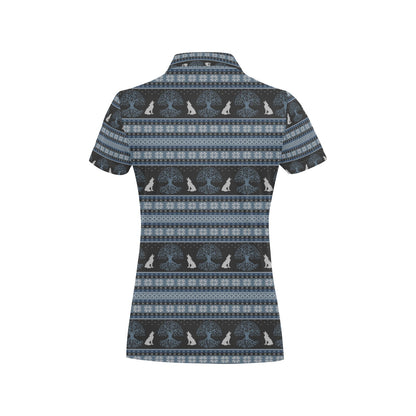 Wolf Tree of Life Knit Design Print Women's Polo Shirt