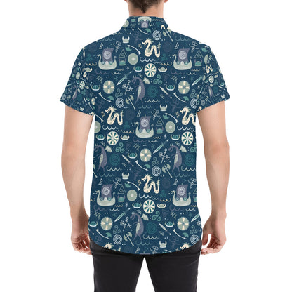 Vikings Print Design LKS305 Men Short Sleeve Button Up Shirt