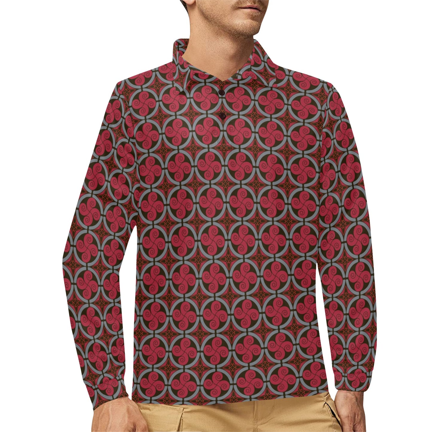 Vikings Print Design LKS301 Long Sleeve Polo Shirt For Men's