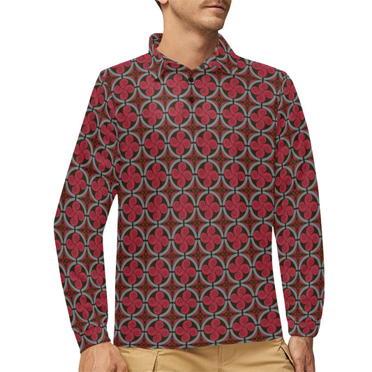 Vikings Print Design LKS301 Long Sleeve Polo Shirt For Men's