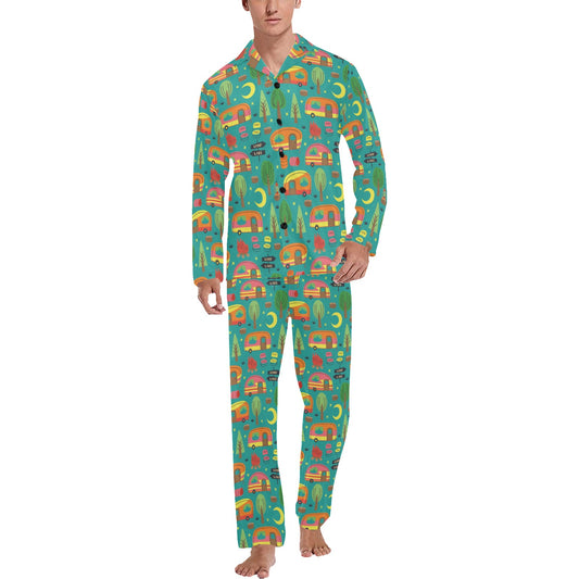 Camping Camper Pattern Print Design 05 Men's Long Pajama Set
