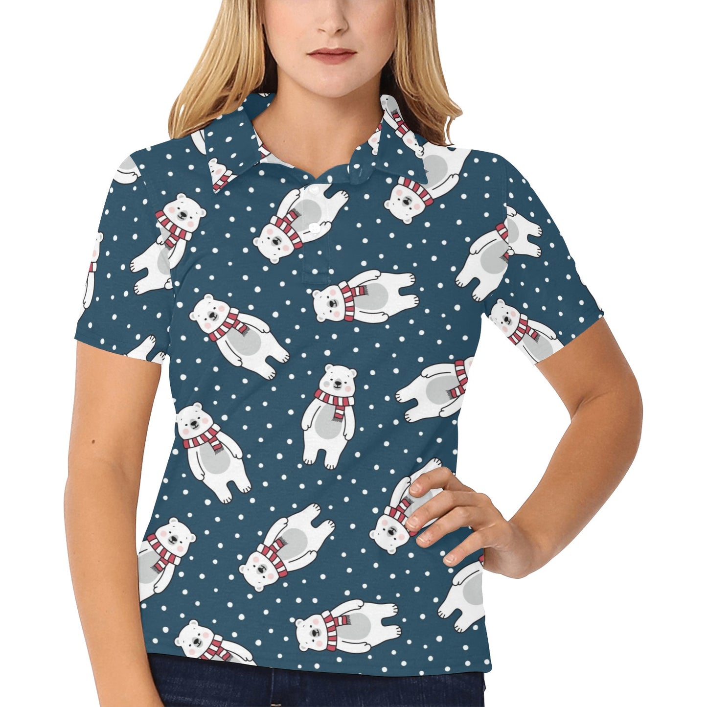 Polar Bear Pattern Print Design PB05 Women's Polo Shirt