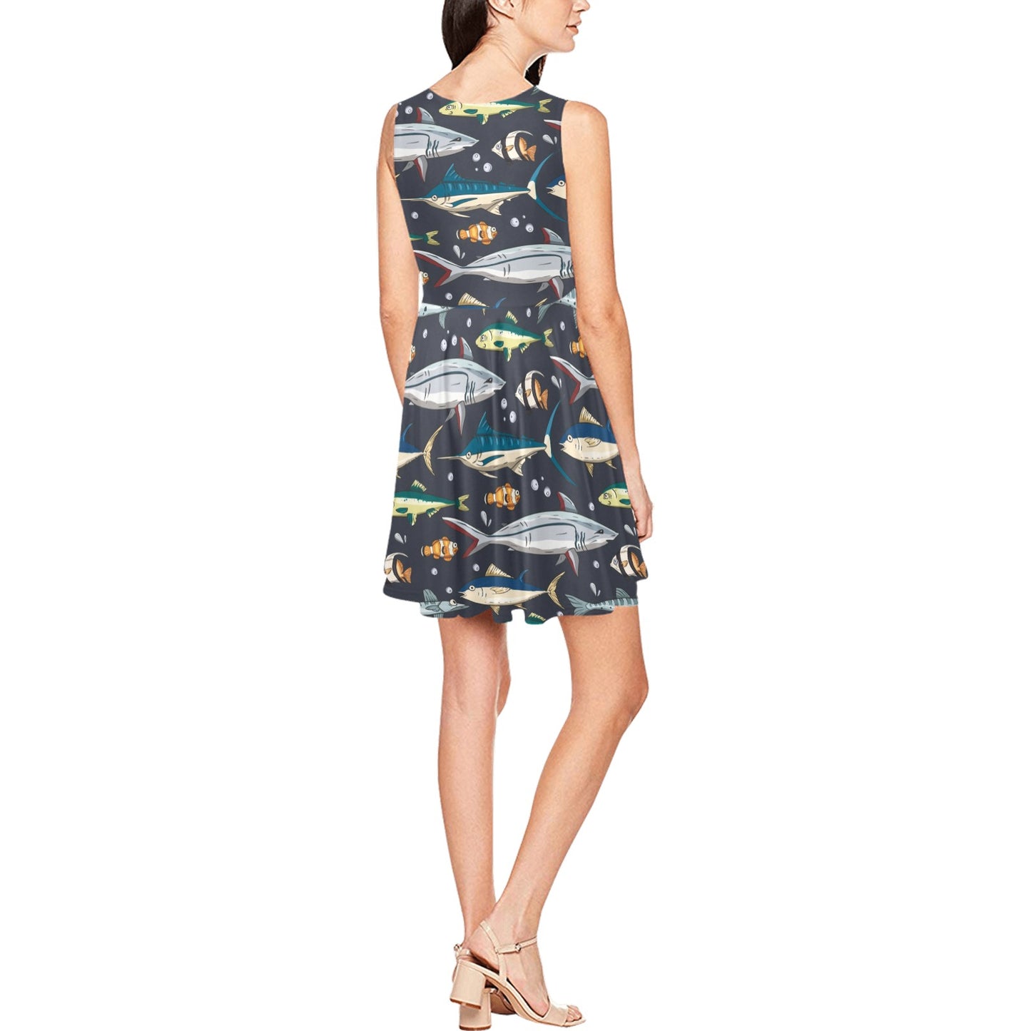 Swordfish Pattern Print Design 04 Sleeveless Dress