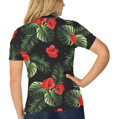 Red Hibiscus Tropical Women's Polo Shirt
