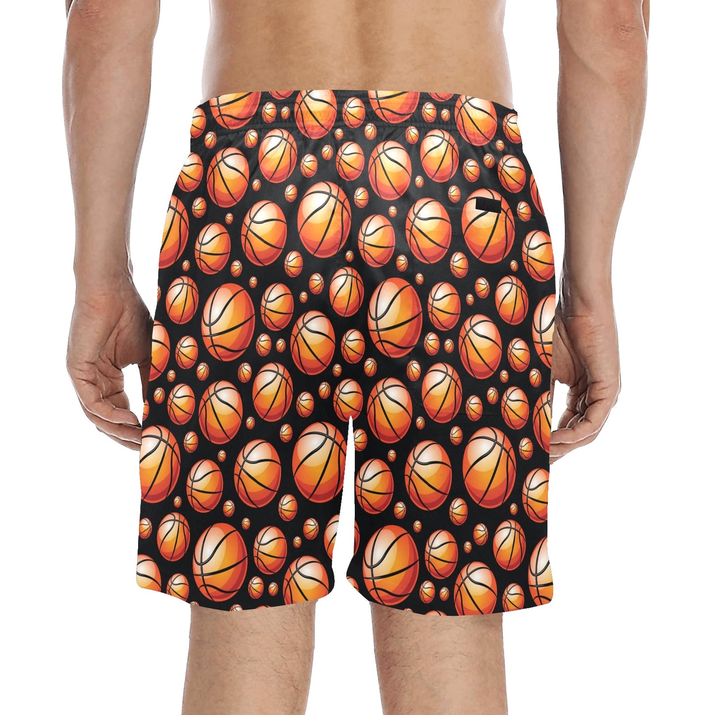 Basketball Black Background Pattern Men's Swim Trunks Beach Shorts
