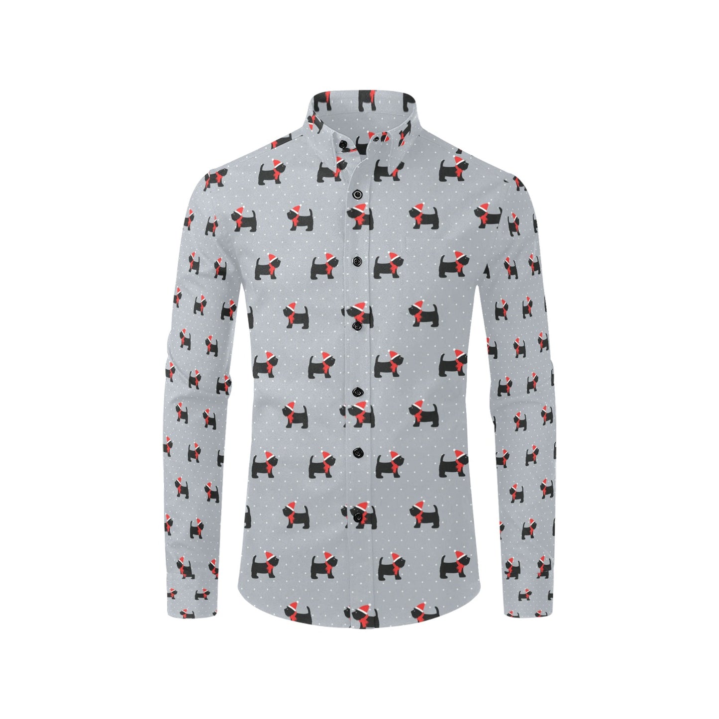 Scottish Christmas Themed Terriers Print Design LKS3018 Men's Long Sleeve Dress Shirt