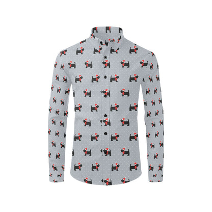 Scottish Christmas Themed Terriers Print Design LKS3018 Men's Long Sleeve Dress Shirt