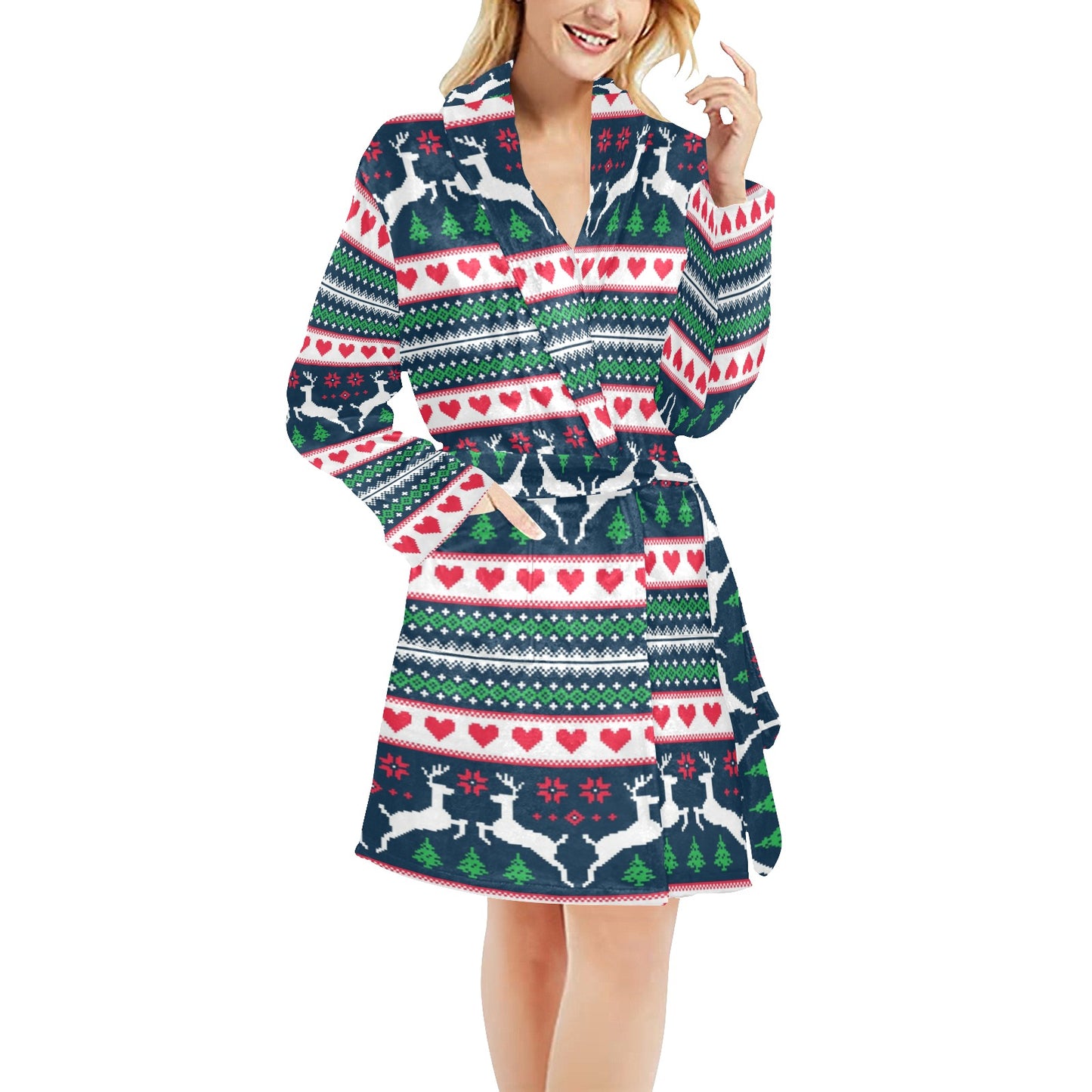 Reindeer Pattern Print Design 03 Women's Fleece Robe