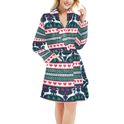 Reindeer Pattern Print Design 03 Women's Fleece Robe