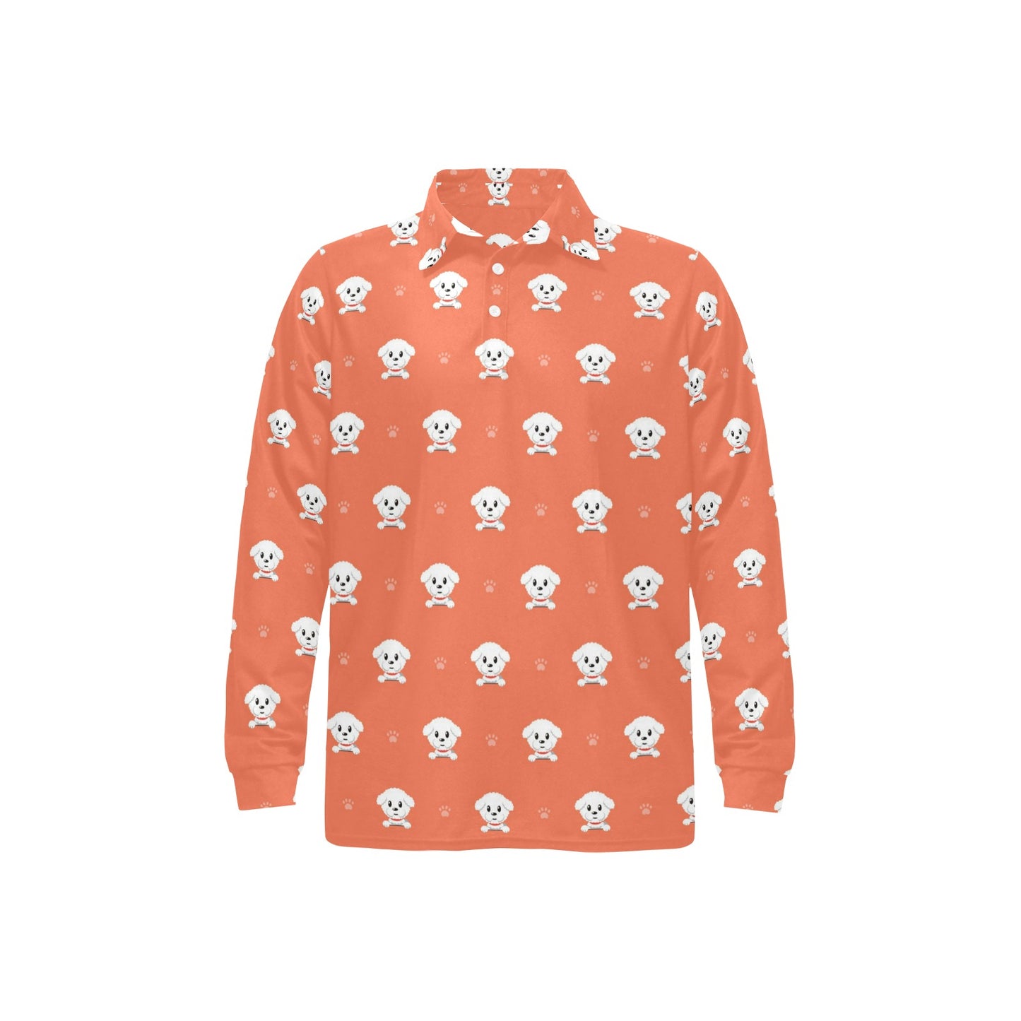 Bichons Frise Pattern Print Design 02 Long Sleeve Polo Shirt For Men's