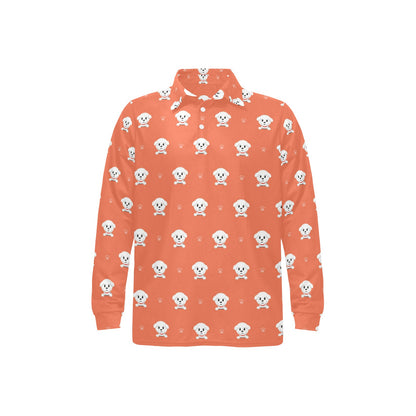 Bichons Frise Pattern Print Design 02 Long Sleeve Polo Shirt For Men's