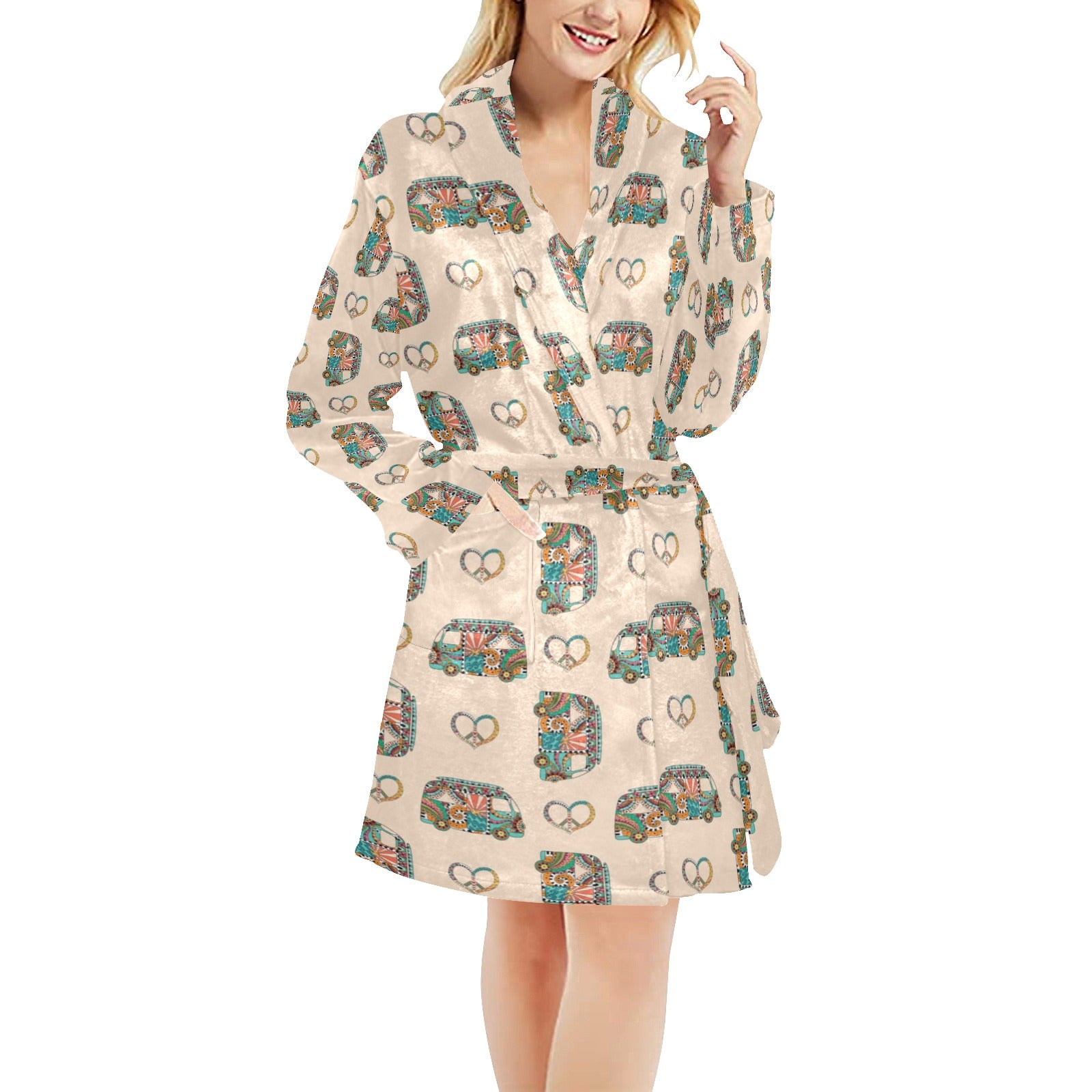 Hippie Van Peace Print Design LKS303 Women's Fleece Robe