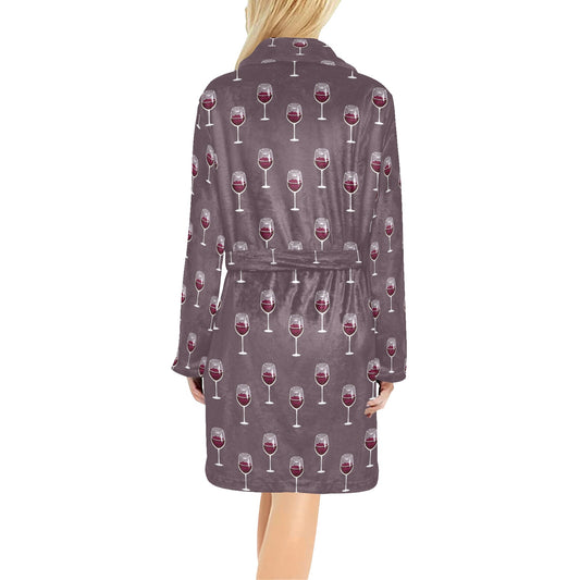Wine Glass Pattern Print Design LKS305 Women's Fleece Robe