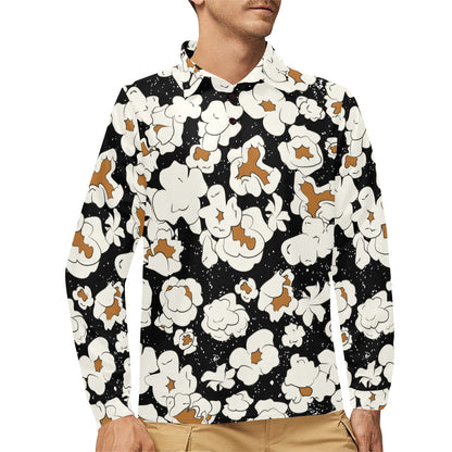Popcorn Pattern Print Design A02 Long Sleeve Polo Shirt For Men's