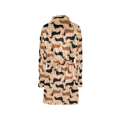 Dachshund Pattern Print Design 011 Women's Fleece Robe
