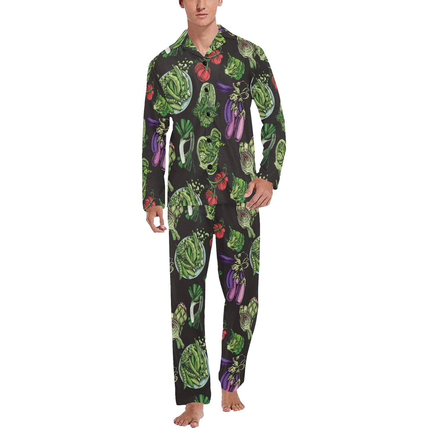 Lettuce Pattern Print Design 01 Men's Long Pajama Set