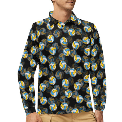 Volleyball Print Design LKS302 Long Sleeve Polo Shirt For Men's
