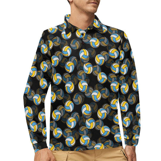 Volleyball Print Design LKS302 Long Sleeve Polo Shirt For Men's