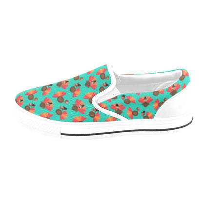 Thanksgiving Print Design LKS307 White Slip Ons Canvas Women's Shoes