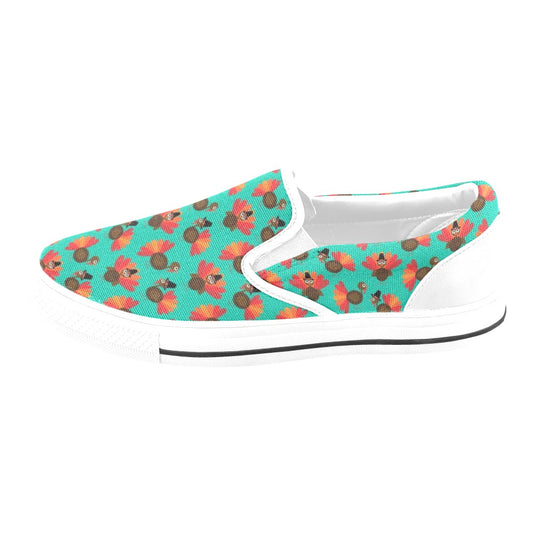 Thanksgiving Print Design LKS307 White Slip Ons Canvas Women's Shoes