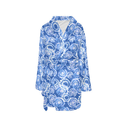 Tie Dye Blue Design Print Women's Fleece Robe