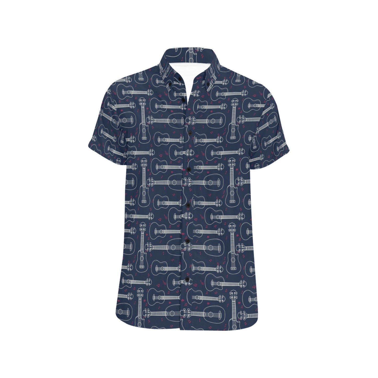 Ukulele Print Design LKS401 Men Short Sleeve Button Up Shirt