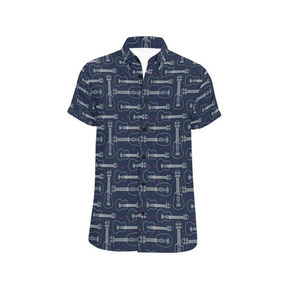 Ukulele Print Design LKS401 Men Short Sleeve Button Up Shirt