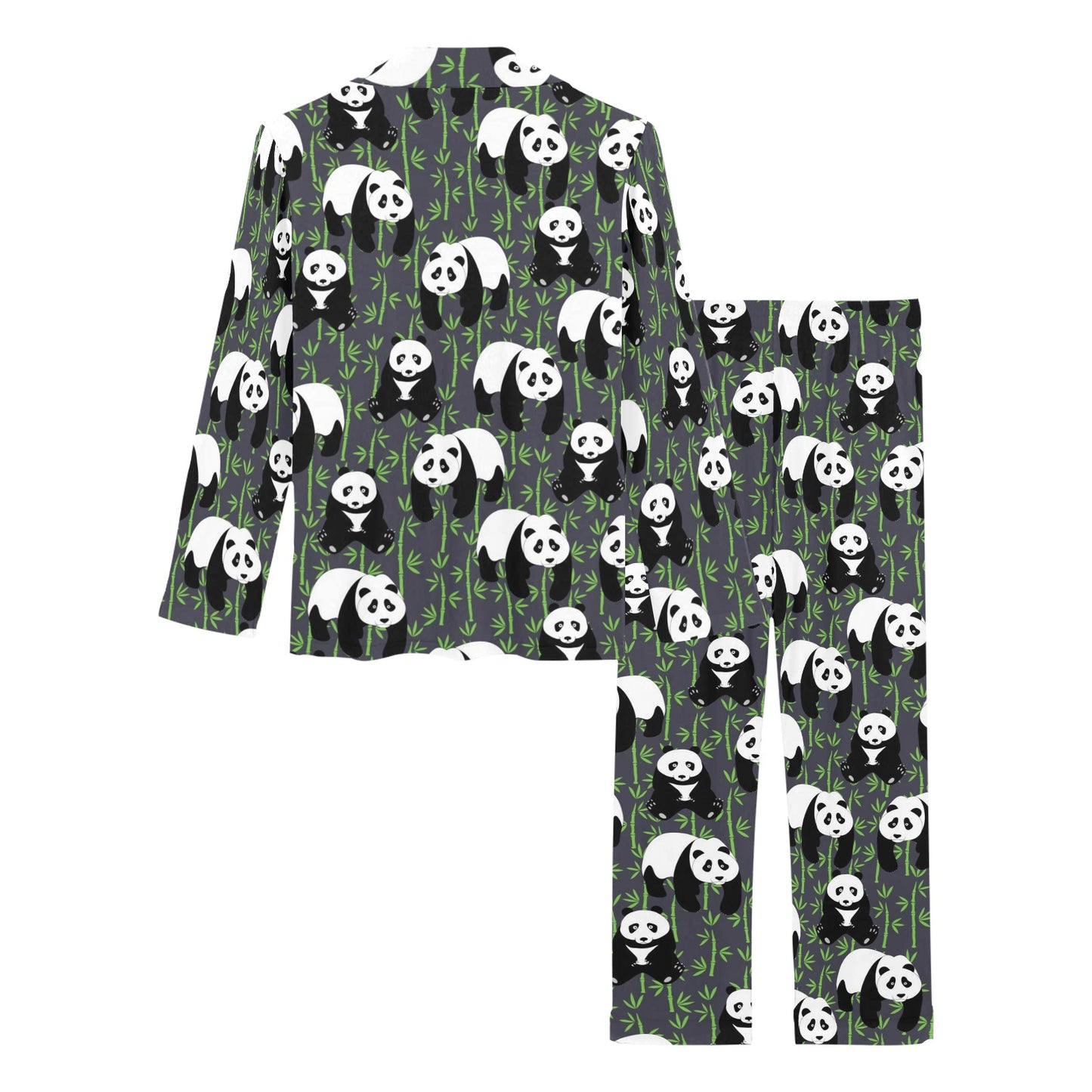 Panda Bear Bamboo Themed Print Women's Long Pajama Set