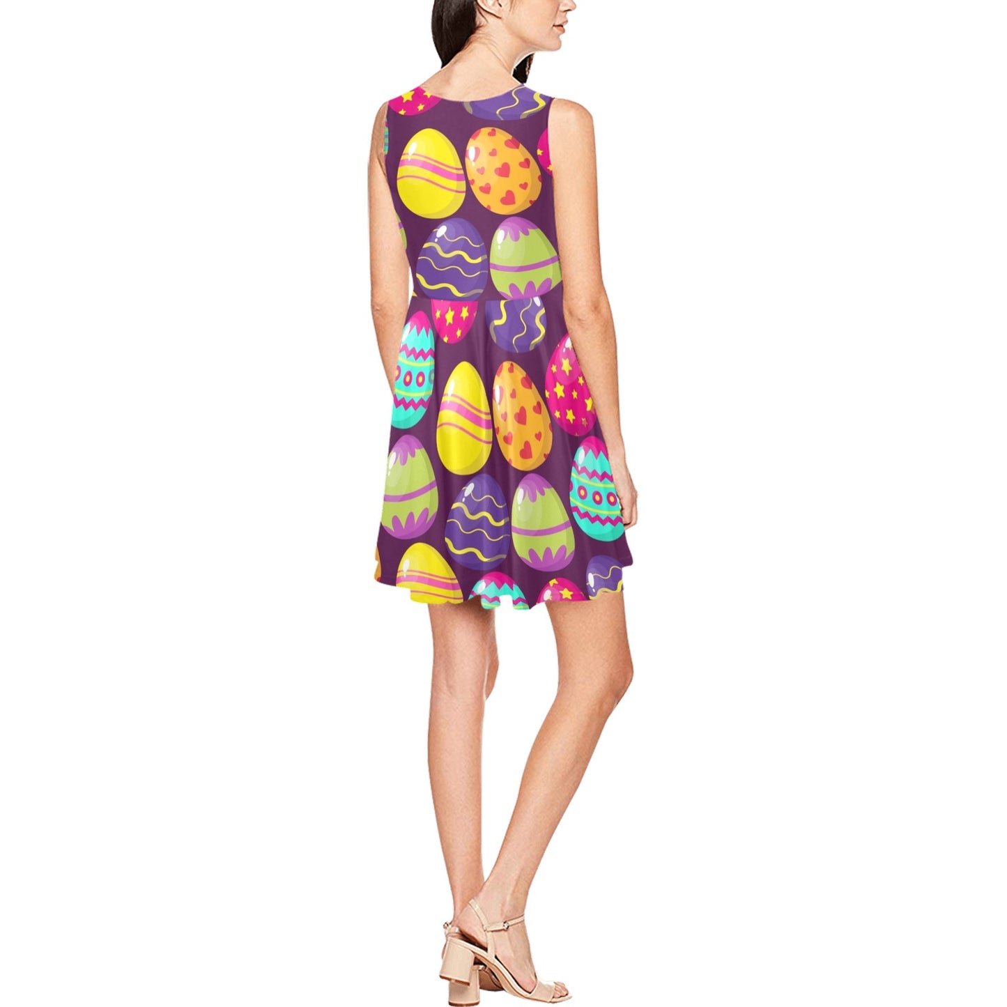 Easter Eggs Pattern Print Design RB04 Sleeveless Dress