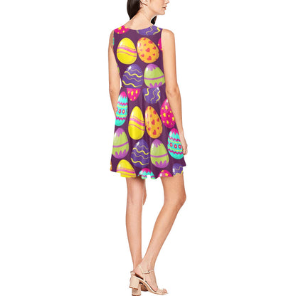 Easter Eggs Pattern Print Design RB04 Sleeveless Dress
