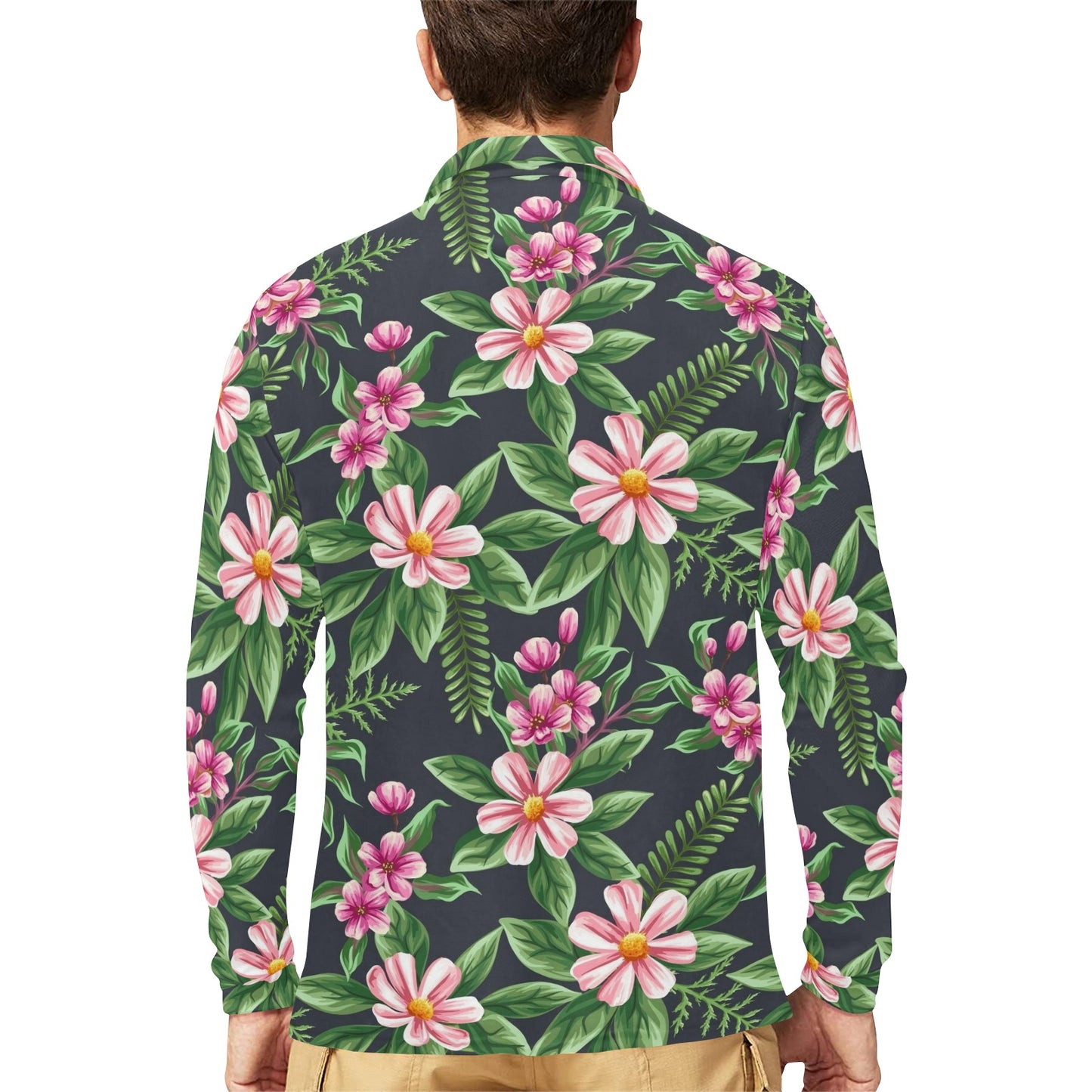 Summer Floral Pattern Print Design SF010 Long Sleeve Polo Shirt For Men's