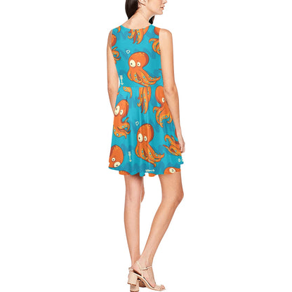 Octopus Pattern Print Design A02 Sleeveless Dress