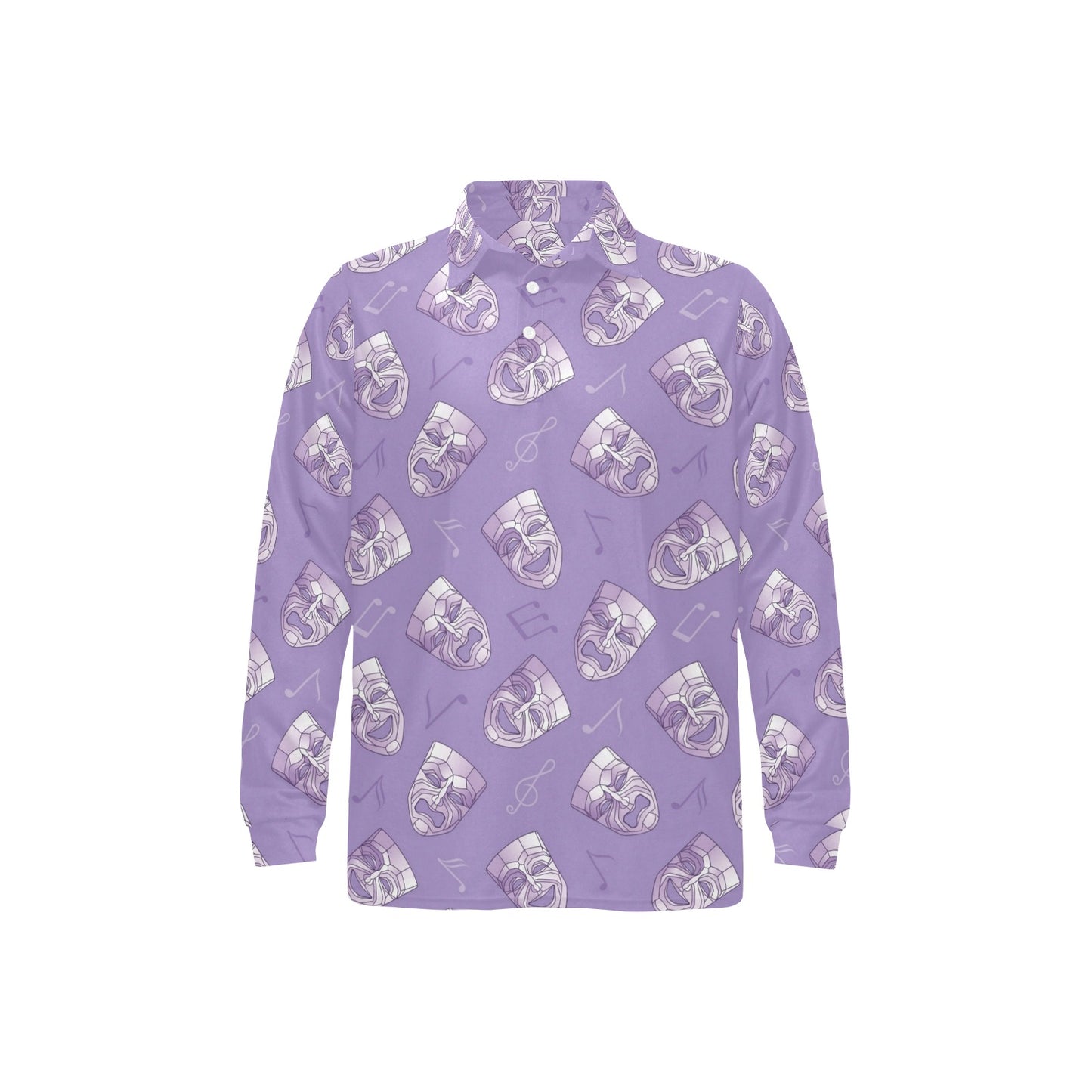 Acting Mask Pattern Print Design 05 Long Sleeve Polo Shirt For Men's