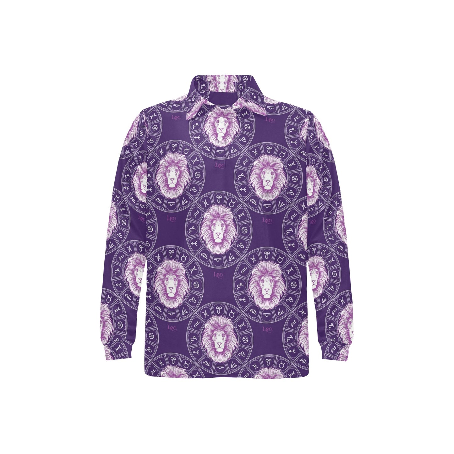 Leo Pattern Print Design 04 Long Sleeve Polo Shirt For Men's