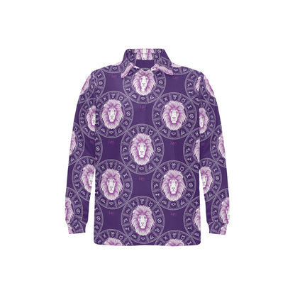 Leo Pattern Print Design 04 Long Sleeve Polo Shirt For Men's