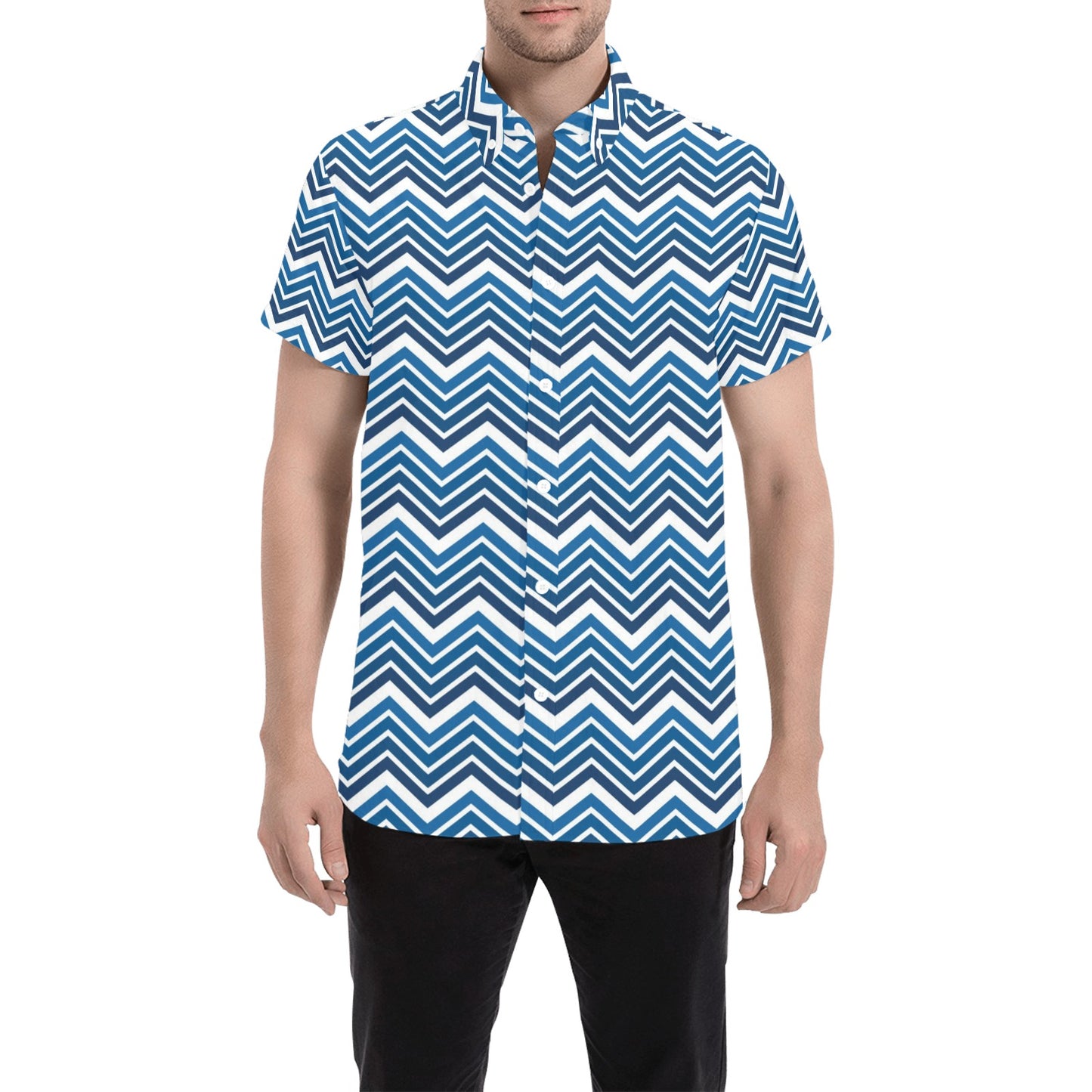 Chevron Print Design LKS403 Men Short Sleeve Button Up Shirt