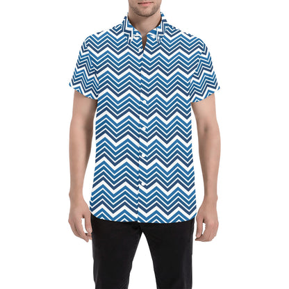Chevron Print Design LKS403 Men Short Sleeve Button Up Shirt