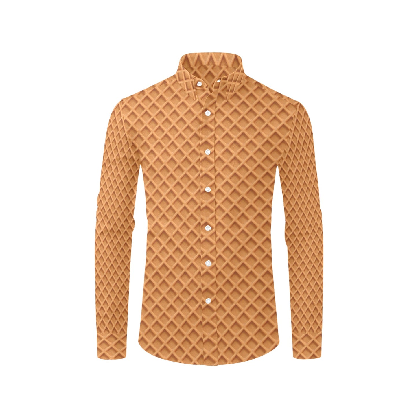 Waffle Texture Print Design LKS301 Men's Long Sleeve Dress Shirt