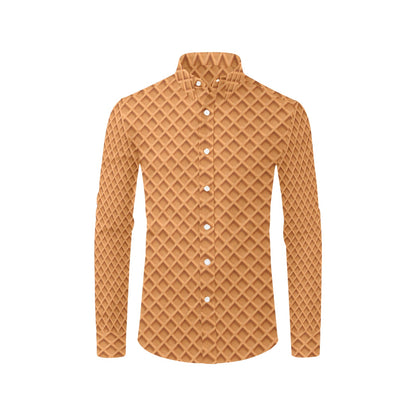 Waffle Texture Print Design LKS301 Men's Long Sleeve Dress Shirt